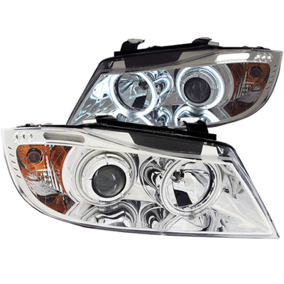 Chrome LED Halo Projector Headlights <br> 06-08 BMW 3 Series E90-E91