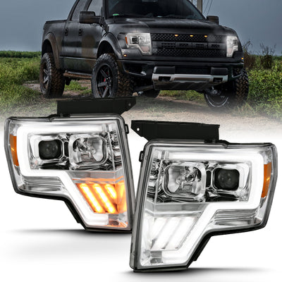 Chrome Amber Light Bar G4 Switchback Projector Headlights <br> 09-13 Ford F-150
