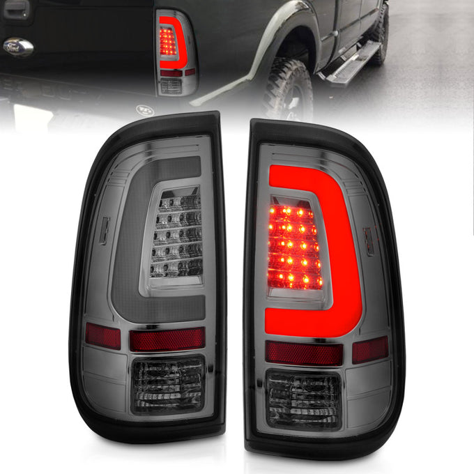 Chrome Housing Smoke Lens LED Taillights <br> 08-16 Ford F-250/350/450 Super Duty