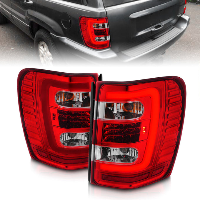 Chrome Housing LED Tail Lights w/ Light Bar <br> 99-04 Jeep Grand Cherokee