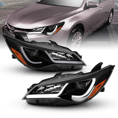 Black Plank Style Projector Headlights w/Amber Croner<br>15-16 Toyota Camry