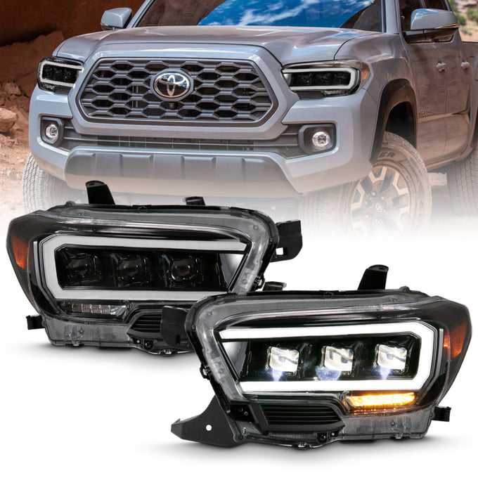 Black  Plank Style LED Projector Headlights w/Amber Corner <br>16-18 Toyota Tacoma