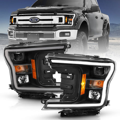 Black Amber Projector Headlights Plank Style<br> 18-19 Ford F-150