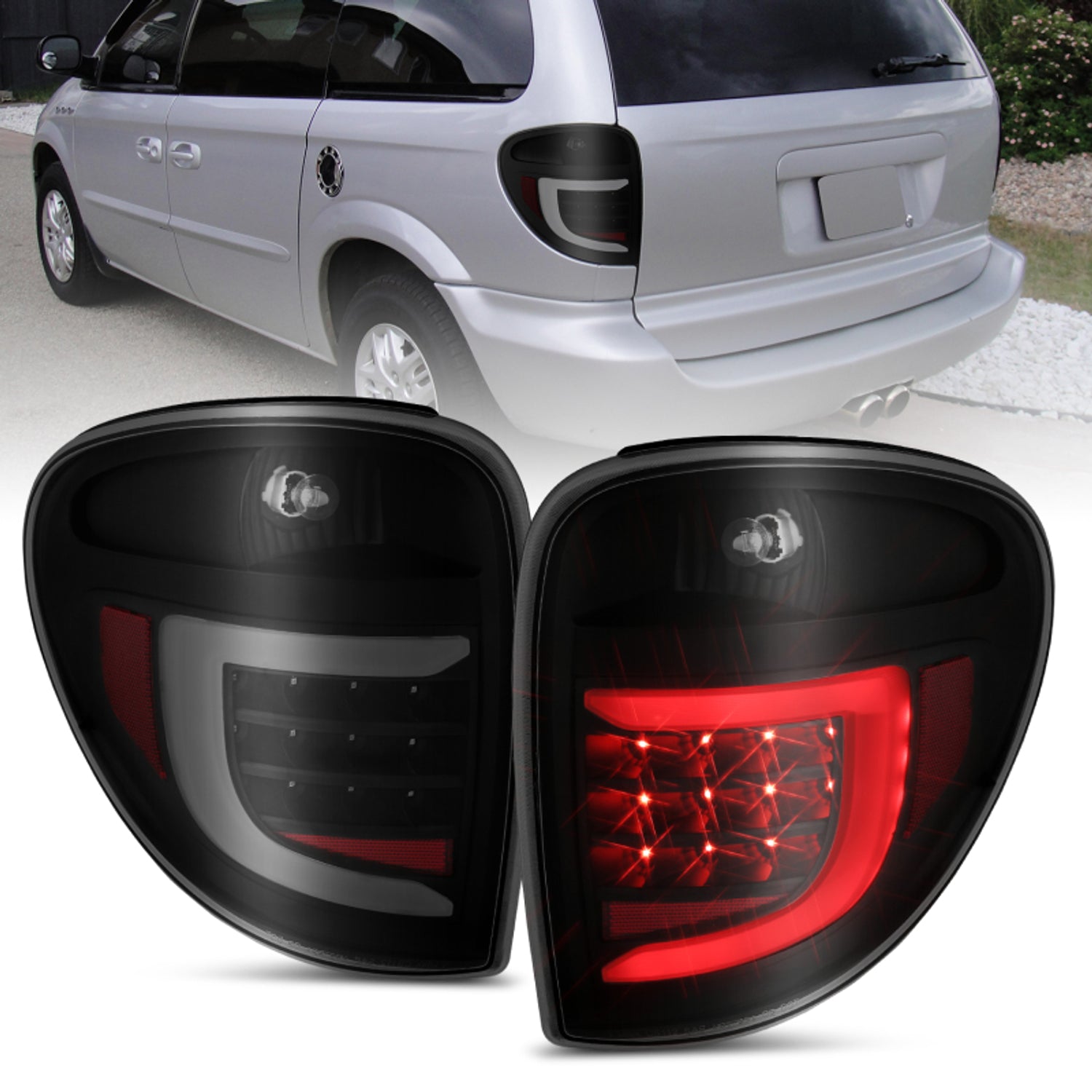 Black Smoke LED C-Bar Tail Lights <br> 04-07 Dodge Grand Caravan