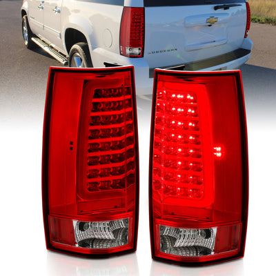 Chrome Housing Red/Plank Style LED Taillights <br> 07-14 Chevy Tahoe, Suburban 1500, GMC Yukon