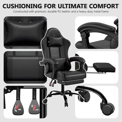 Footrest High Back Video Game Chair w/Headrest <br>26 in. D x 22.5 in. W x 40 in. H