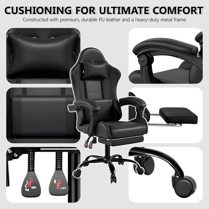 Footrest High Back Video Game Chair w/Headrest <br>26 in. D x 22.5 in. W x 40 in. H