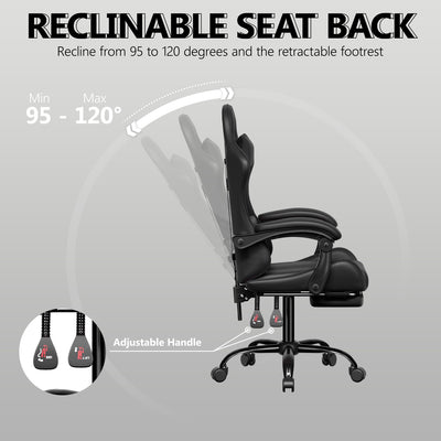 Footrest High Back Video Game Chair w/Headrest <br>26 in. D x 22.5 in. W x 40 in. H