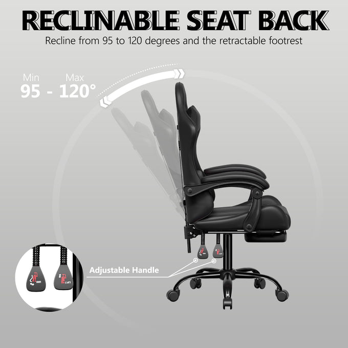 Footrest High Back Video Game Chair w/Headrest <br>26 in. D x 22.5 in. W x 40 in. H