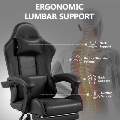 Footrest High Back Video Game Chair w/Headrest <br>26 in. D x 22.5 in. W x 40 in. H