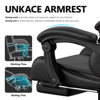 Footrest High Back Video Game Chair w/Headrest <br>26 in. D x 22.5 in. W x 40 in. H