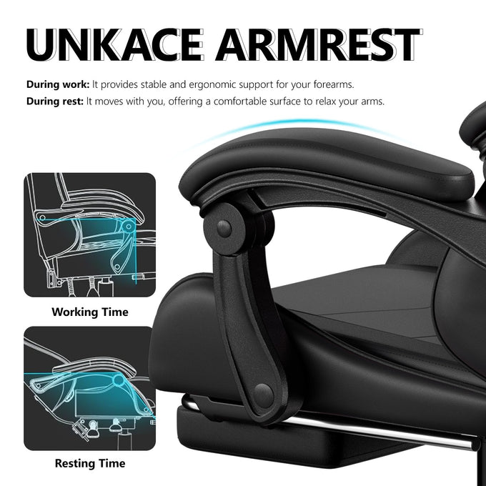 Footrest High Back Video Game Chair w/Headrest <br>26 in. D x 22.5 in. W x 40 in. H