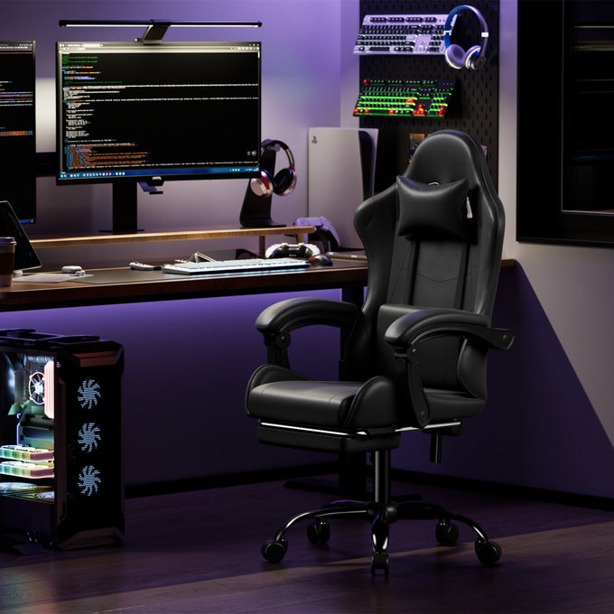 Footrest High Back Video Game Chair w/Headrest <br>26 in. D x 22.5 in. W x 40 in. H