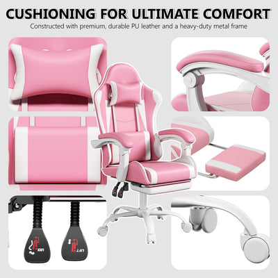 Footrest High Back Video Game Chair w/Headrest <br>26 in. D x 22.5 in. W x 40 in. H