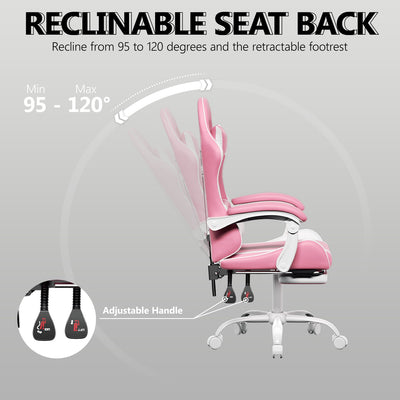 Footrest High Back Video Game Chair w/Headrest <br>26 in. D x 22.5 in. W x 40 in. H