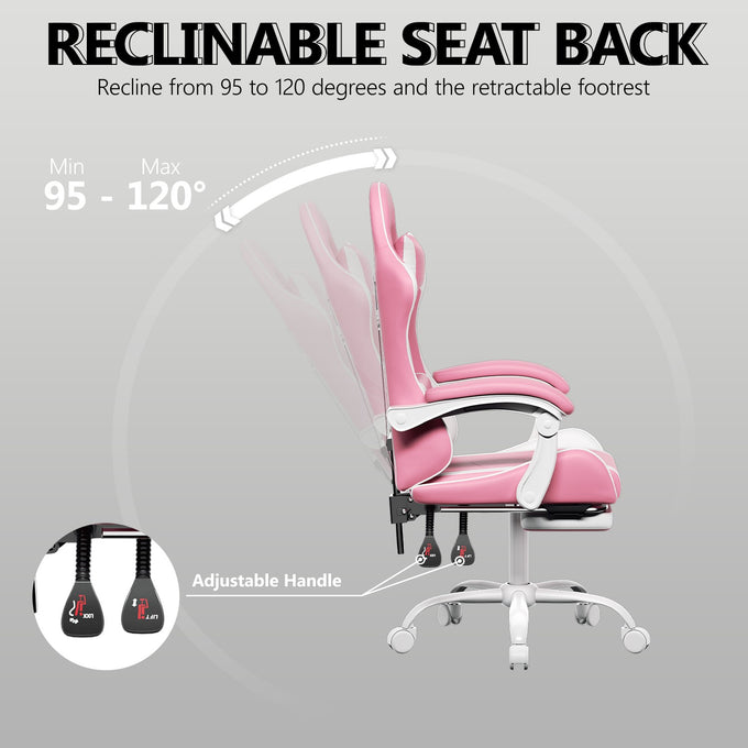 Footrest High Back Video Game Chair w/Headrest <br>26 in. D x 22.5 in. W x 40 in. H