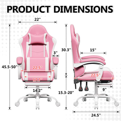 Footrest High Back Video Game Chair w/Headrest <br>26 in. D x 22.5 in. W x 40 in. H