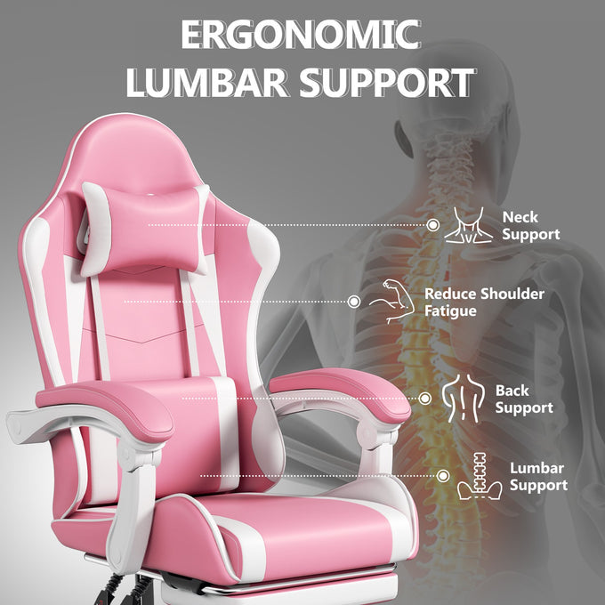 Footrest High Back Video Game Chair w/Headrest <br>26 in. D x 22.5 in. W x 40 in. H