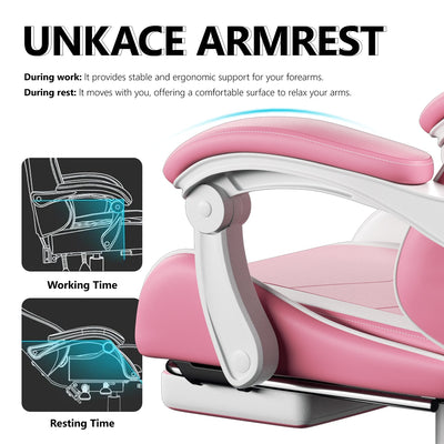 Footrest High Back Video Game Chair w/Headrest <br>26 in. D x 22.5 in. W x 40 in. H