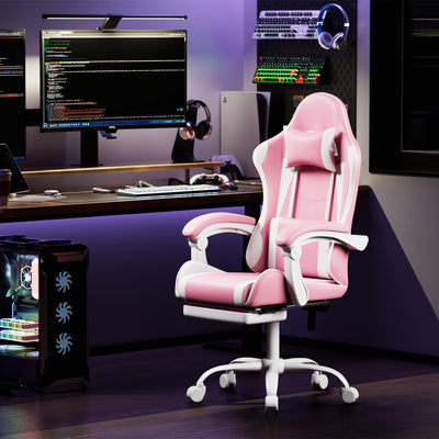 Footrest High Back Video Game Chair w/Headrest <br>26 in. D x 22.5 in. W x 40 in. H