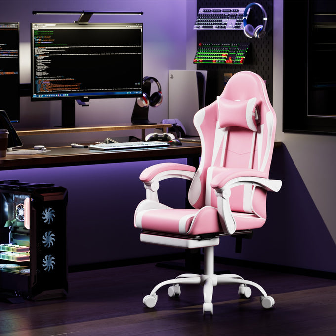 Footrest High Back Video Game Chair w/Headrest <br>26 in. D x 22.5 in. W x 40 in. H