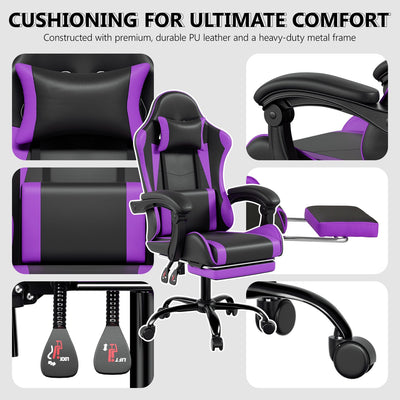 Footrest High Back Video Game Chair w/Headrest <br>26 in. D x 22.5 in. W x 40 in. H