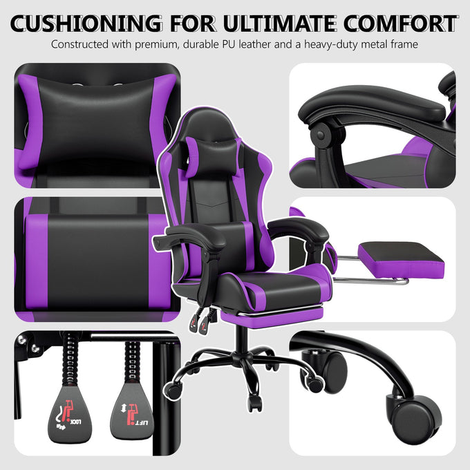 Footrest High Back Video Game Chair w/Headrest <br>26 in. D x 22.5 in. W x 40 in. H