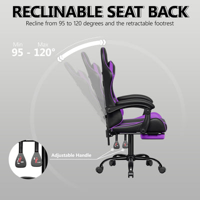 Footrest High Back Video Game Chair w/Headrest <br>26 in. D x 22.5 in. W x 40 in. H