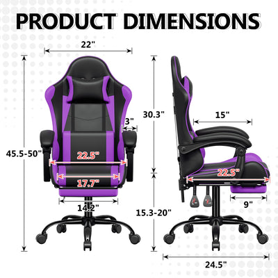 Footrest High Back Video Game Chair w/Headrest <br>26 in. D x 22.5 in. W x 40 in. H