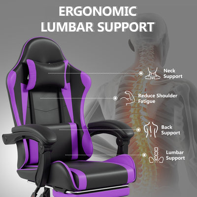 Footrest High Back Video Game Chair w/Headrest <br>26 in. D x 22.5 in. W x 40 in. H