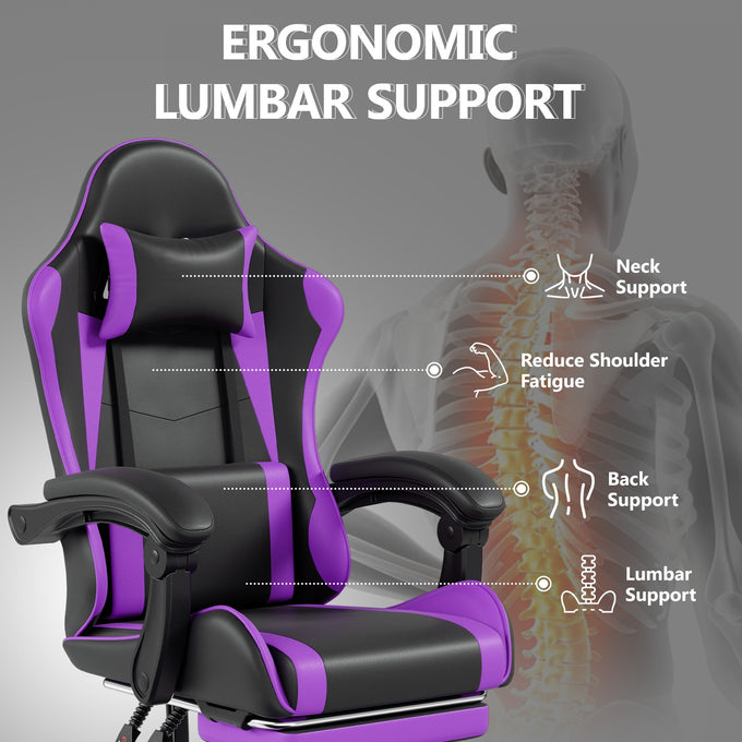 Footrest High Back Video Game Chair w/Headrest <br>26 in. D x 22.5 in. W x 40 in. H