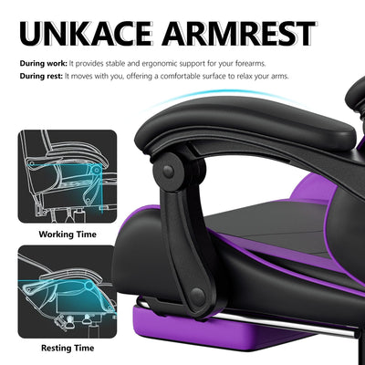 Footrest High Back Video Game Chair w/Headrest <br>26 in. D x 22.5 in. W x 40 in. H