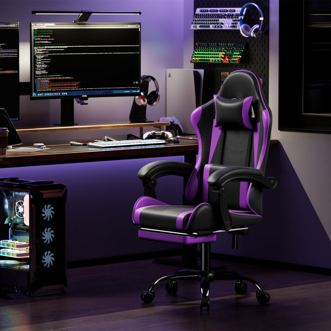 Footrest High Back Video Game Chair w/Headrest <br>26 in. D x 22.5 in. W x 40 in. H