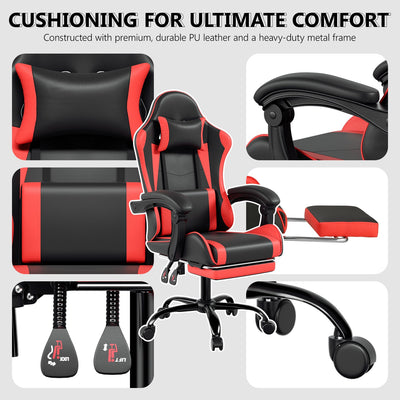 Footrest High Back Video Game Chair w/Headrest <br>26 in. D x 22.5 in. W x 40 in. H