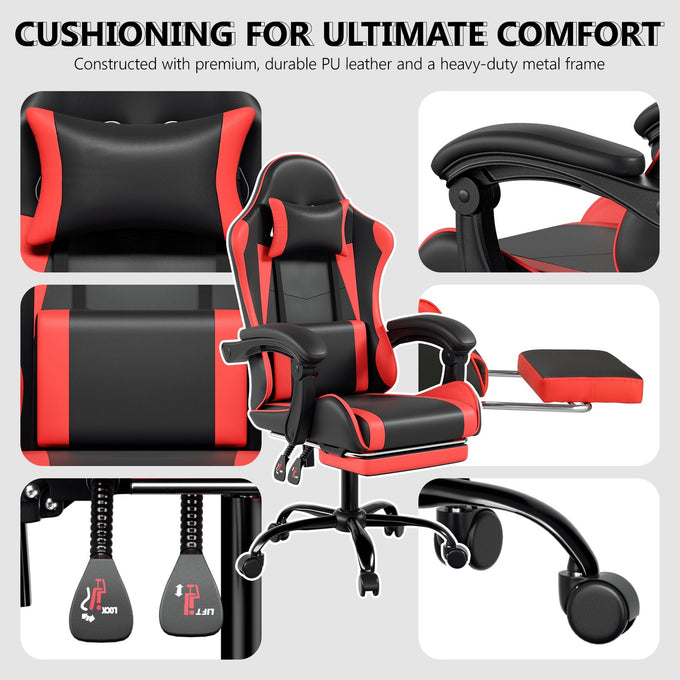Footrest High Back Video Game Chair w/Headrest <br>26 in. D x 22.5 in. W x 40 in. H