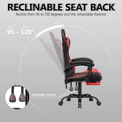 Footrest High Back Video Game Chair w/Headrest <br>26 in. D x 22.5 in. W x 40 in. H