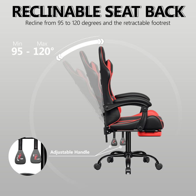 Footrest High Back Video Game Chair w/Headrest <br>26 in. D x 22.5 in. W x 40 in. H