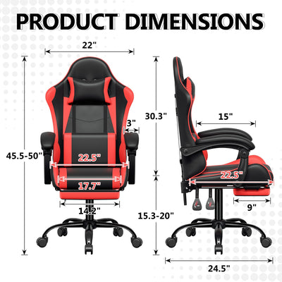 Footrest High Back Video Game Chair w/Headrest <br>26 in. D x 22.5 in. W x 40 in. H