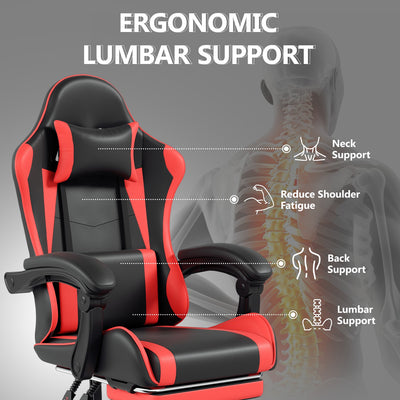 Footrest High Back Video Game Chair w/Headrest <br>26 in. D x 22.5 in. W x 40 in. H