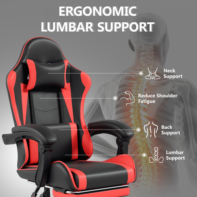 Footrest High Back Video Game Chair w/Headrest <br>26 in. D x 22.5 in. W x 40 in. H
