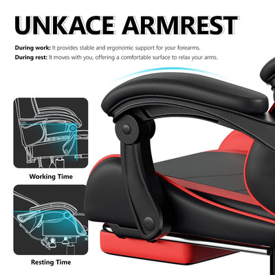 Footrest High Back Video Game Chair w/Headrest <br>26 in. D x 22.5 in. W x 40 in. H