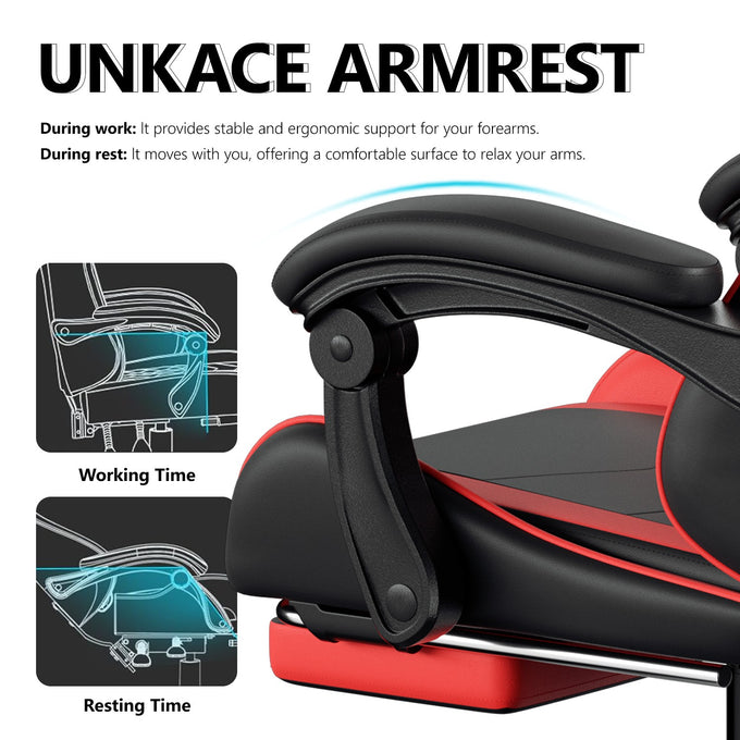 Footrest High Back Video Game Chair w/Headrest <br>26 in. D x 22.5 in. W x 40 in. H