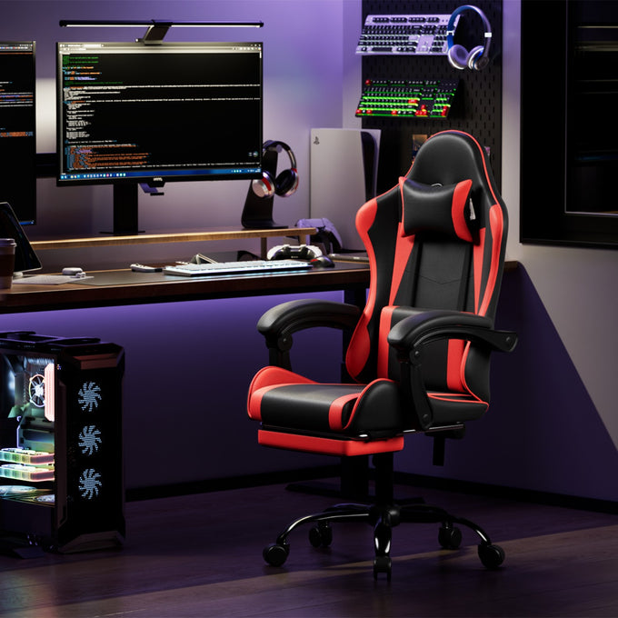 Footrest High Back Video Game Chair w/Headrest <br>26 in. D x 22.5 in. W x 40 in. H