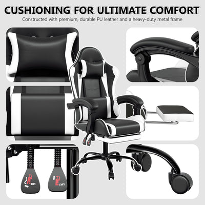 Footrest High Back Video Game Chair w/Headrest <br>26 in. D x 22.5 in. W x 40 in. H