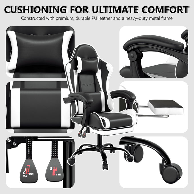 Footrest High Back Video Game Chair w/Headrest <br>26 in. D x 22.5 in. W x 40 in. H