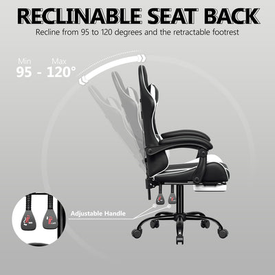 Footrest High Back Video Game Chair w/Headrest <br>26 in. D x 22.5 in. W x 40 in. H