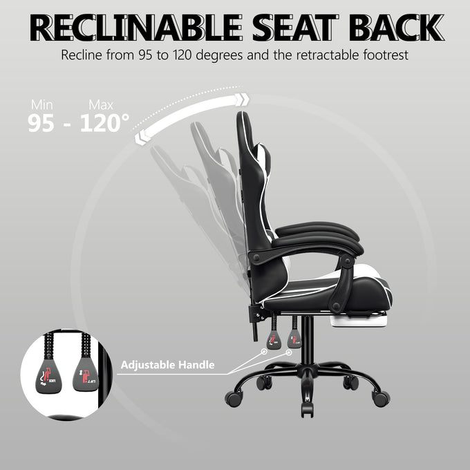 Footrest High Back Video Game Chair w/Headrest <br>26 in. D x 22.5 in. W x 40 in. H