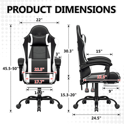 Footrest High Back Video Game Chair w/Headrest <br>26 in. D x 22.5 in. W x 40 in. H