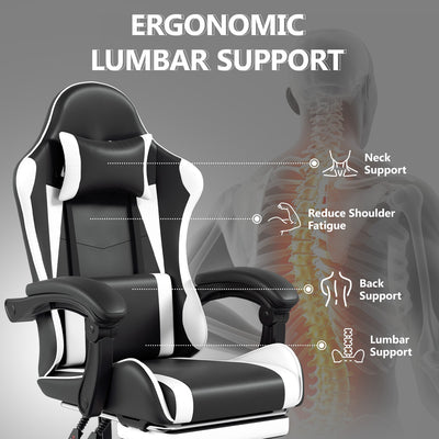 Footrest High Back Video Game Chair w/Headrest <br>26 in. D x 22.5 in. W x 40 in. H