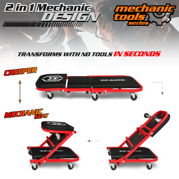 Plastic Rolling Garage Creeper <br>Dimensions: 22 x 17 x 4 in.